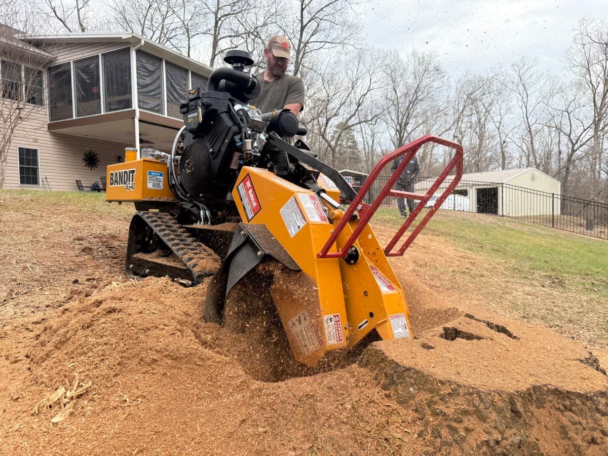 Nelson Stump & Land Clearing grinding stumps with Bandit SG-40 stump grinder in Spartanburg SC